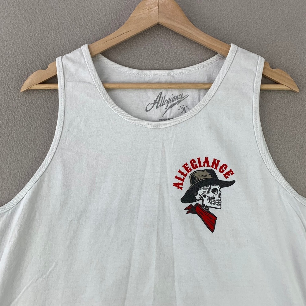 Allegiance Tank Top Mens XL White Skull Cowboy Biker Graphic Cotton USA Made